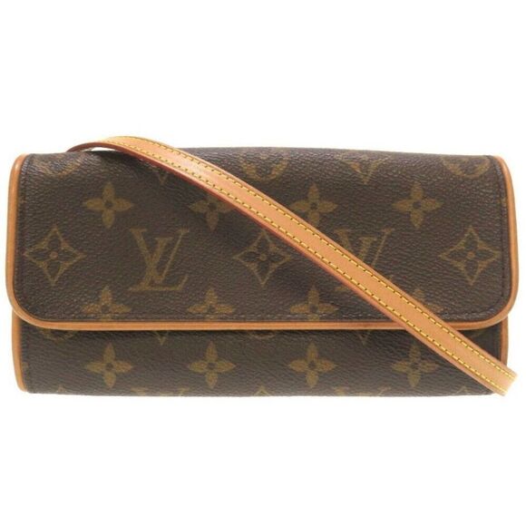 Authentic LOUIS VUITTON Pochette Twin Dark Brown Logo Monogram Shoulder … - Picture 1 of 12